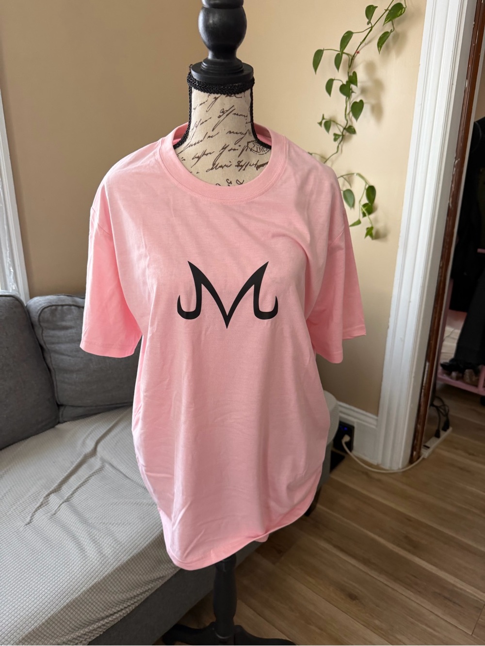 Classic Pink Short-Sleeve Tee with Black Monogram M